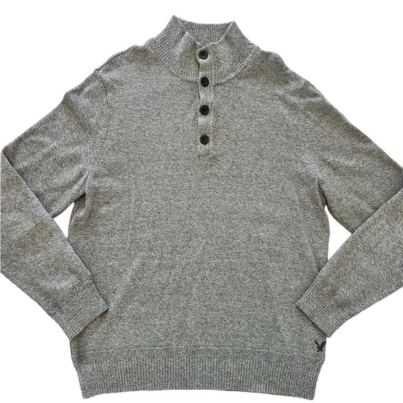 American Eagle Sweater Adult Men's Large Gray Grey Mock Neck Henley - Picture 1 of 8